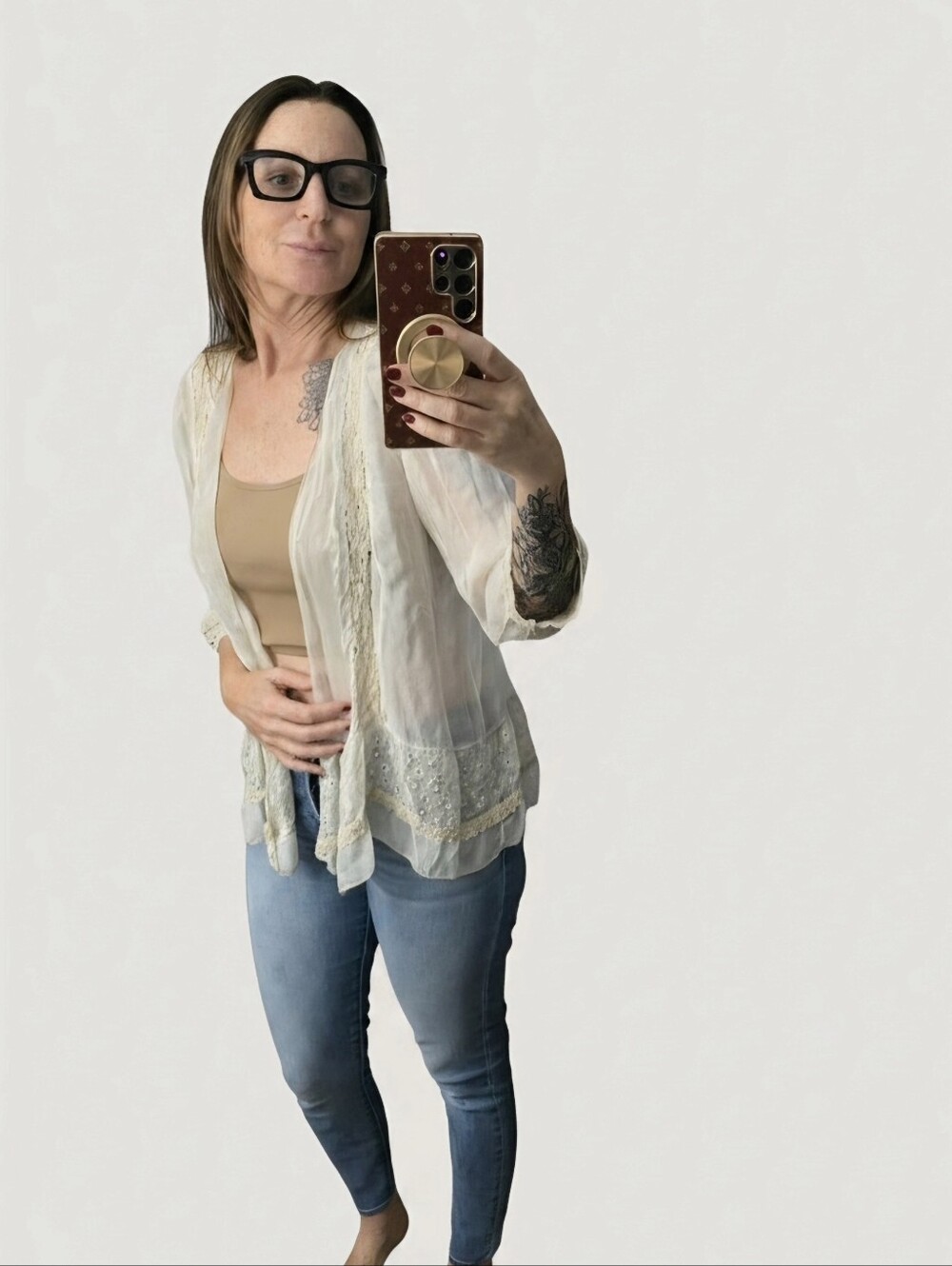 Lightweight Cream Lace Trim Kimono Italian Silk Shawl